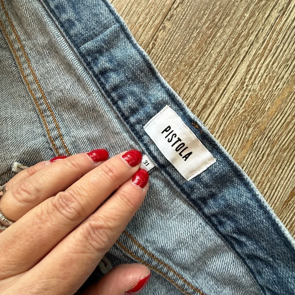 Pistola Blue Denim wide leg distressed Jeans 31